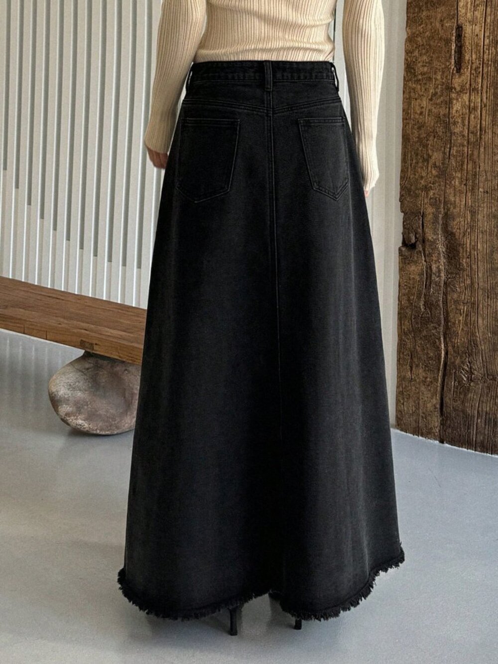 Dark denim Casual Women's Plain Long Denim Skirt - Picture 2 of 8